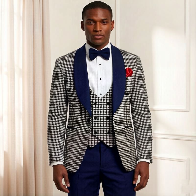 Men'S Grooming Awards - Erkekler İçin Houndstooth Desenli Slim Fit